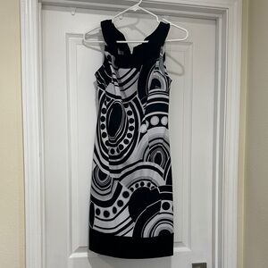 Connected Apparel Black and White Geometric Mini Dress